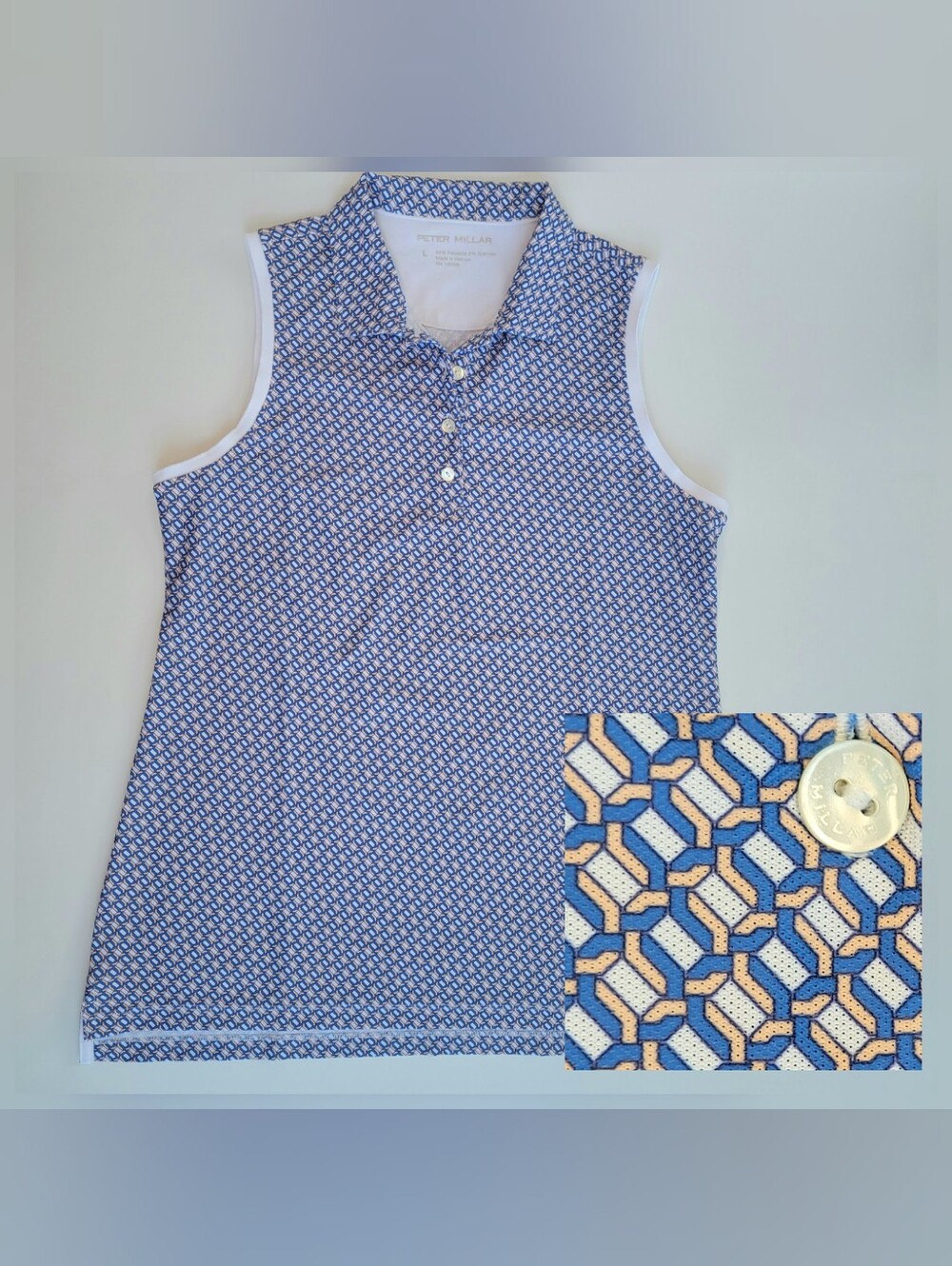 Peter Millar Polo Womens Large Banded Sport Mesh Links Print Sleeveless Golf